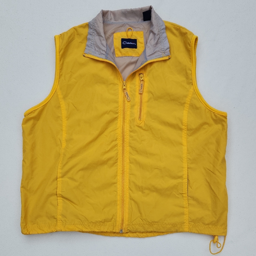 Vintage Catalina Canary Yellow Windbreaker Vest Sz XL
